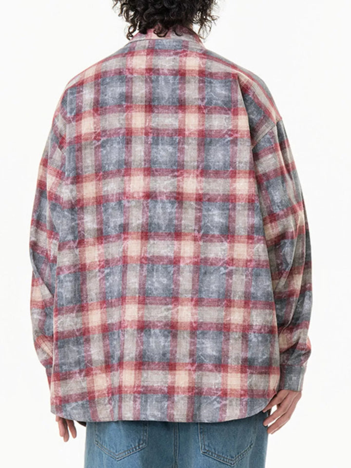 Men's Plus Size Plaid Button Up Long Sleeve Shirt