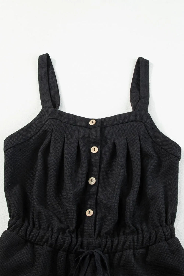 Knotted Straps Button Textured Drawstring Jumpsuit