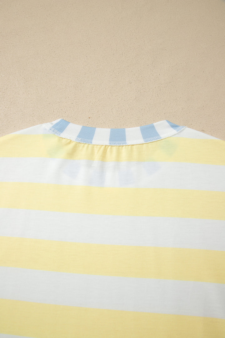 Pink Stripe Exposed Seam Contrast Patchwork Oversized Top