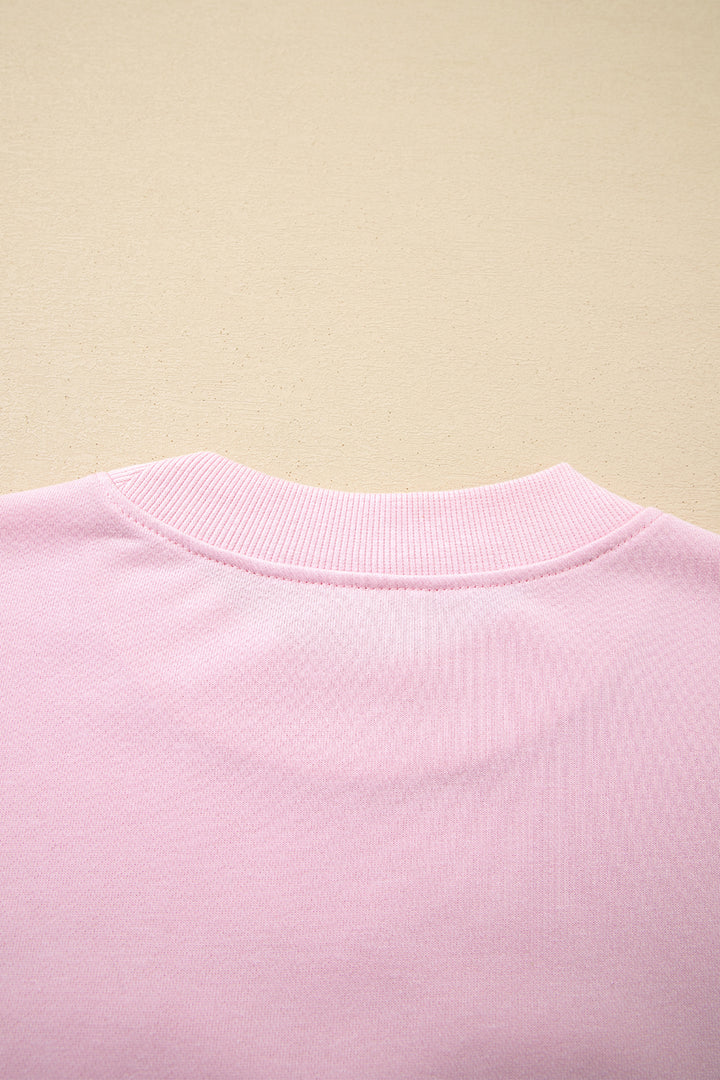 Light Pink Sweetheart Patchwork Mockneck Oversize Sweatshirt