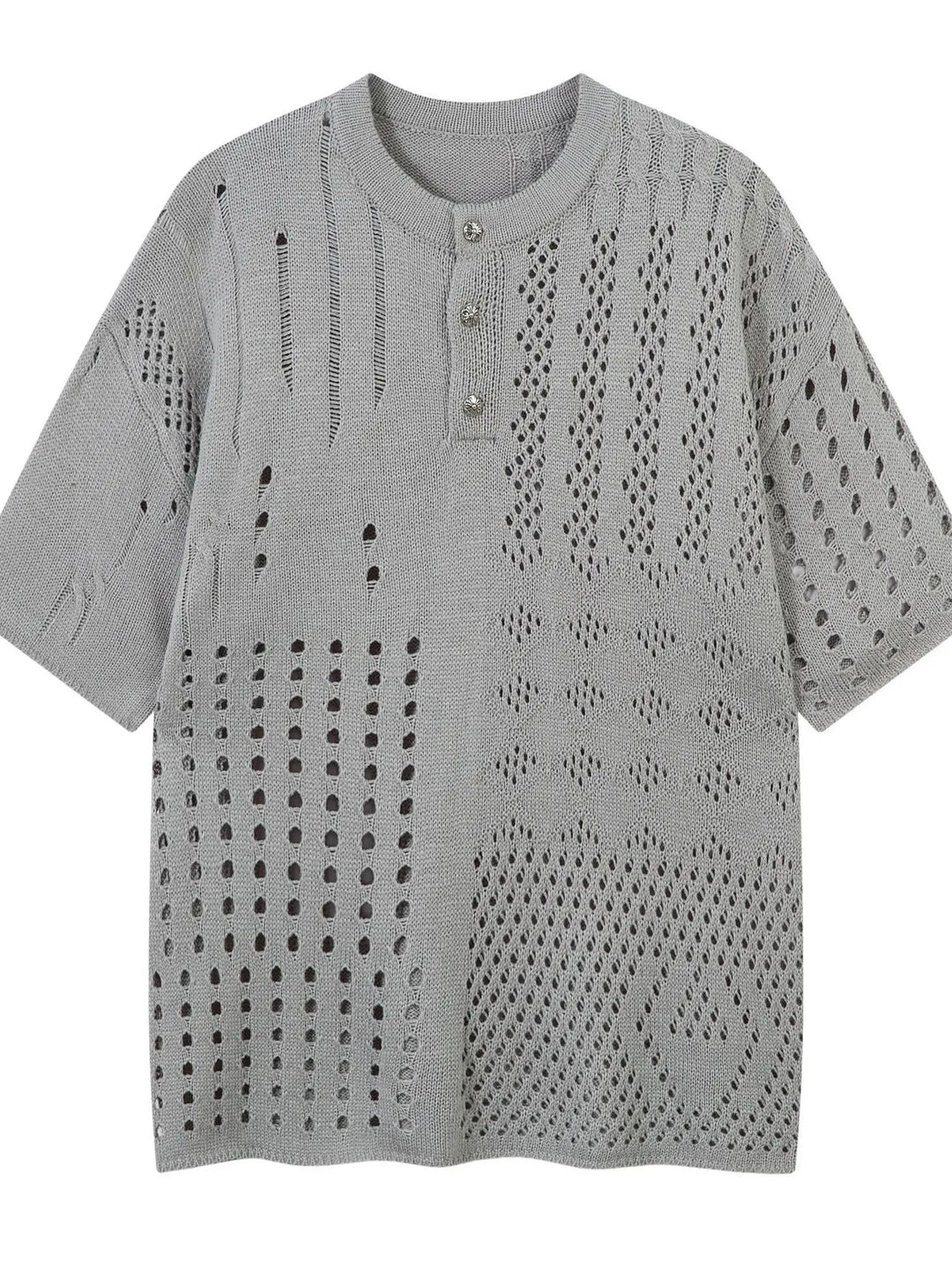 Men's Openwork Button Detail Knit Henley T-Shirt