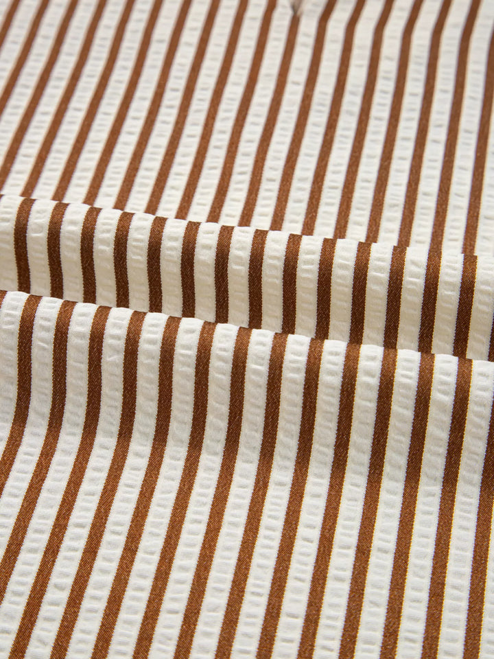 Striped Ruffled Neck Blouse with Tie Sleeves