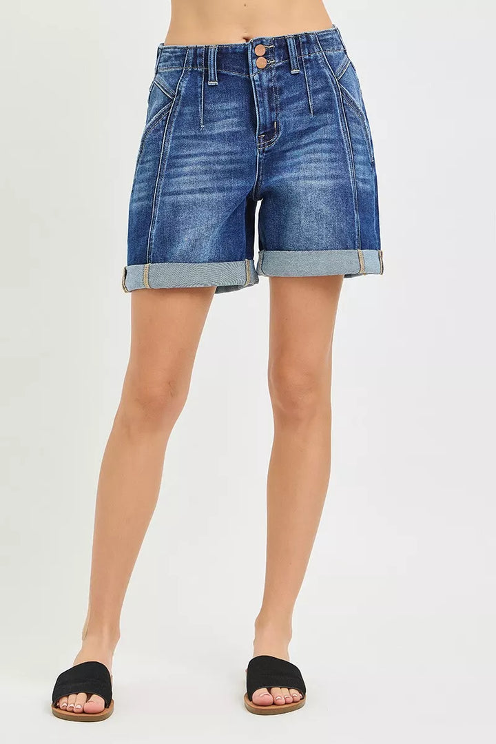 RISEN High Rise Seamed Roll Up Shorts