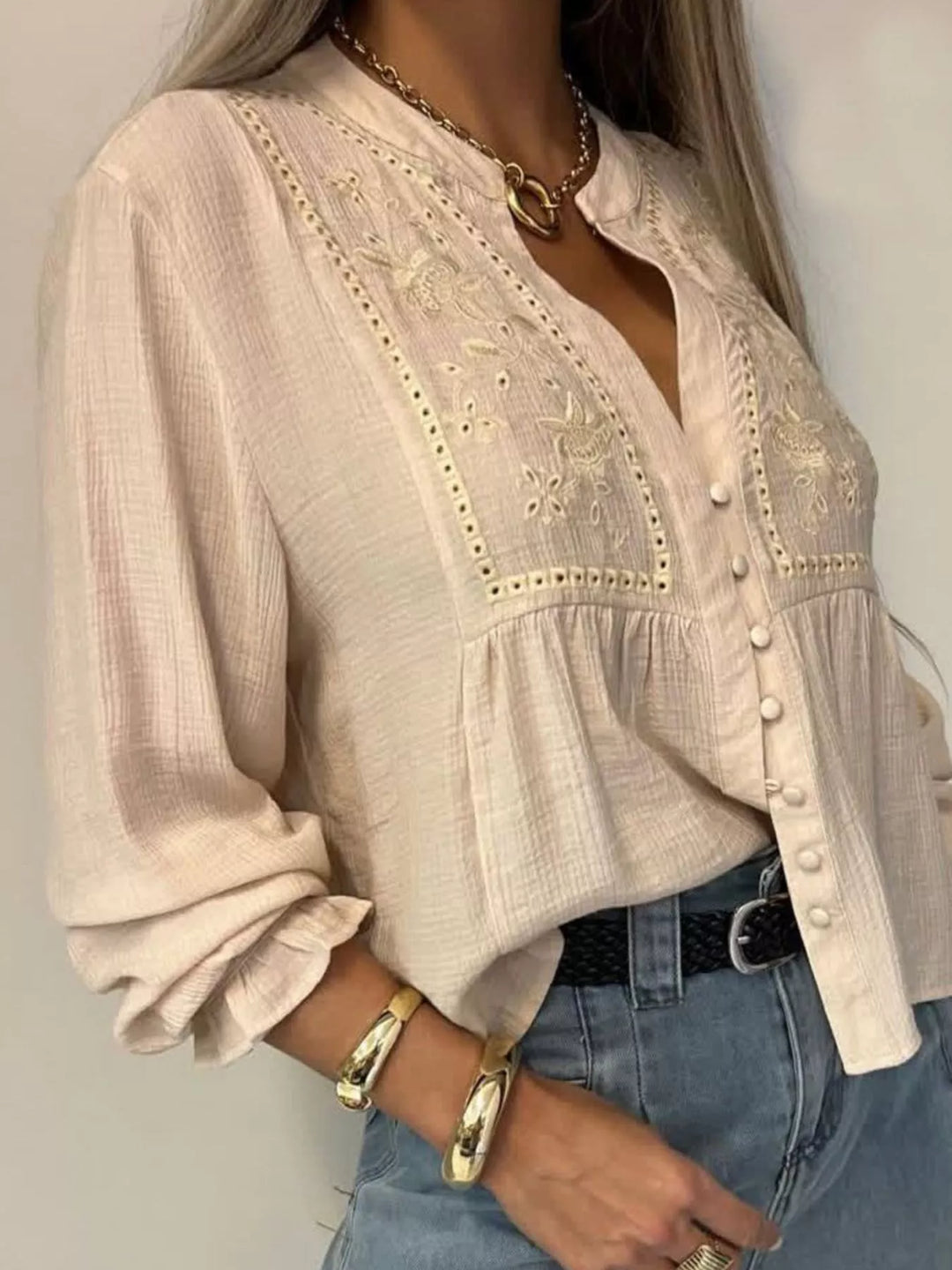 Embroidered Detail Button-Down Shirt