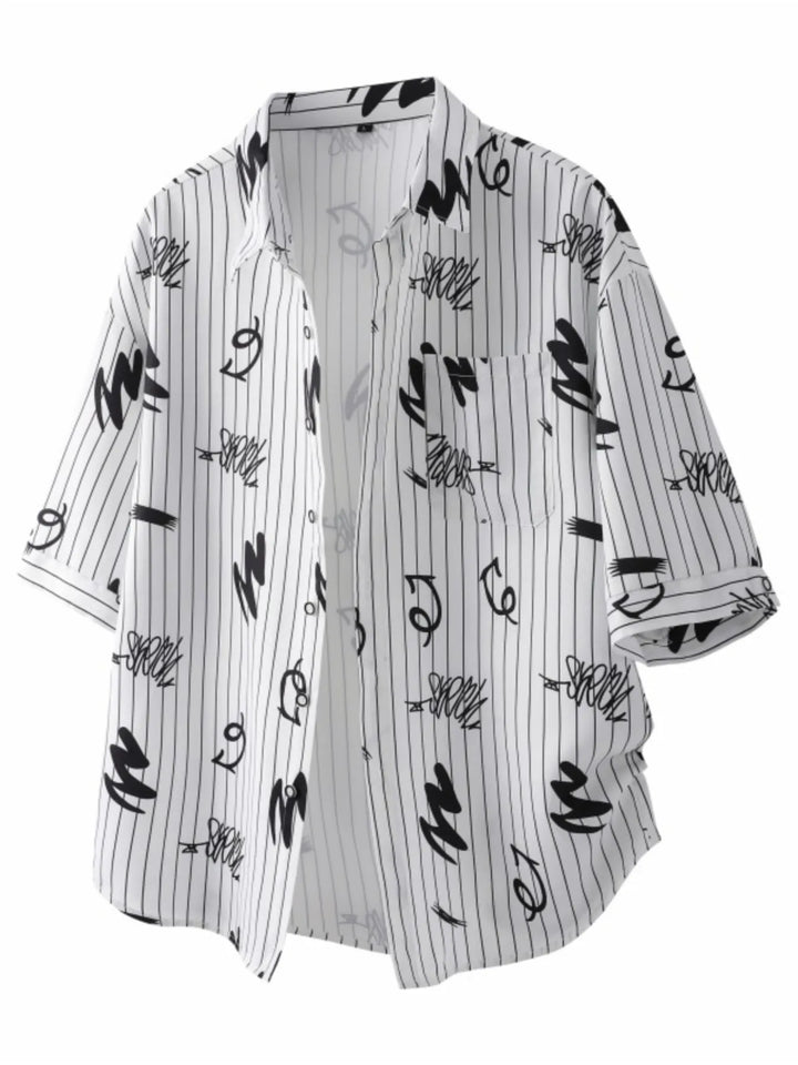 Men's Plus Size Striped Print Short Sleeve Casual Shirt