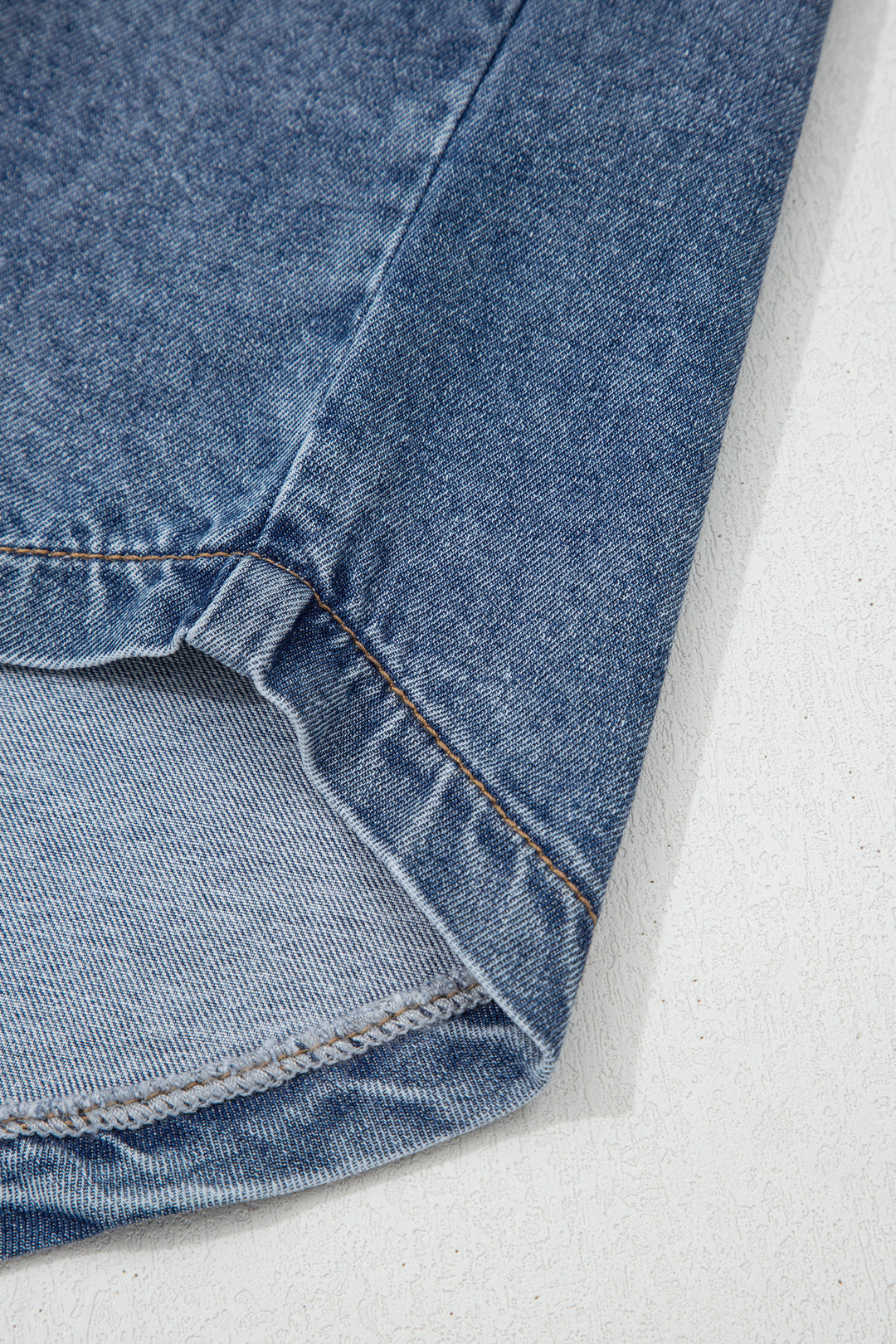 Button Flap Pocket Cuffed Short Sleeve Denim Shirt