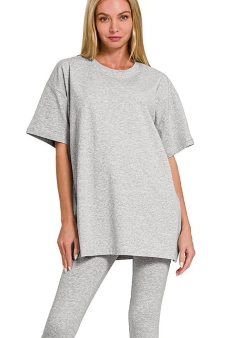 Zenana Cotton Round Neck Top & Legging Set