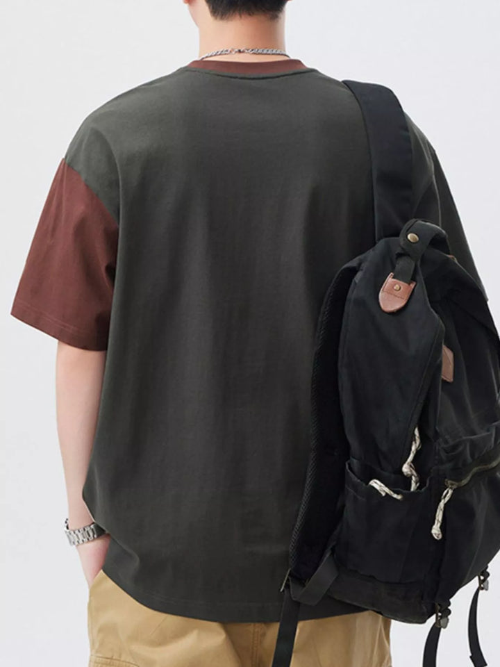 Men's Plus Size Color Block Round Neck Short Sleeve T-Shirt