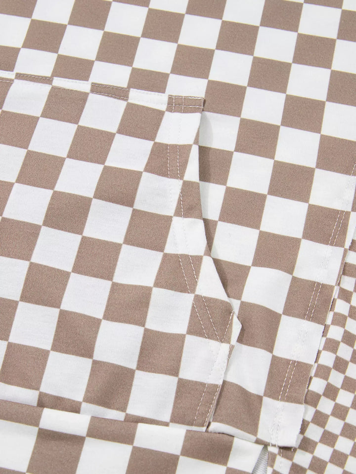 Checkered Pattern Oversized Drawstring Hoodie