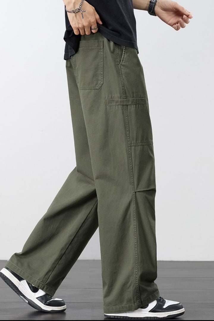 Men's Plus Size Loose Fit Cargo Pants with Drawstring