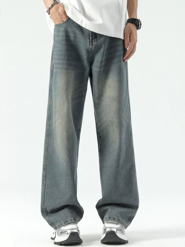 Men's Full Size Vintage Wash Wide Leg Jeans Plus Size