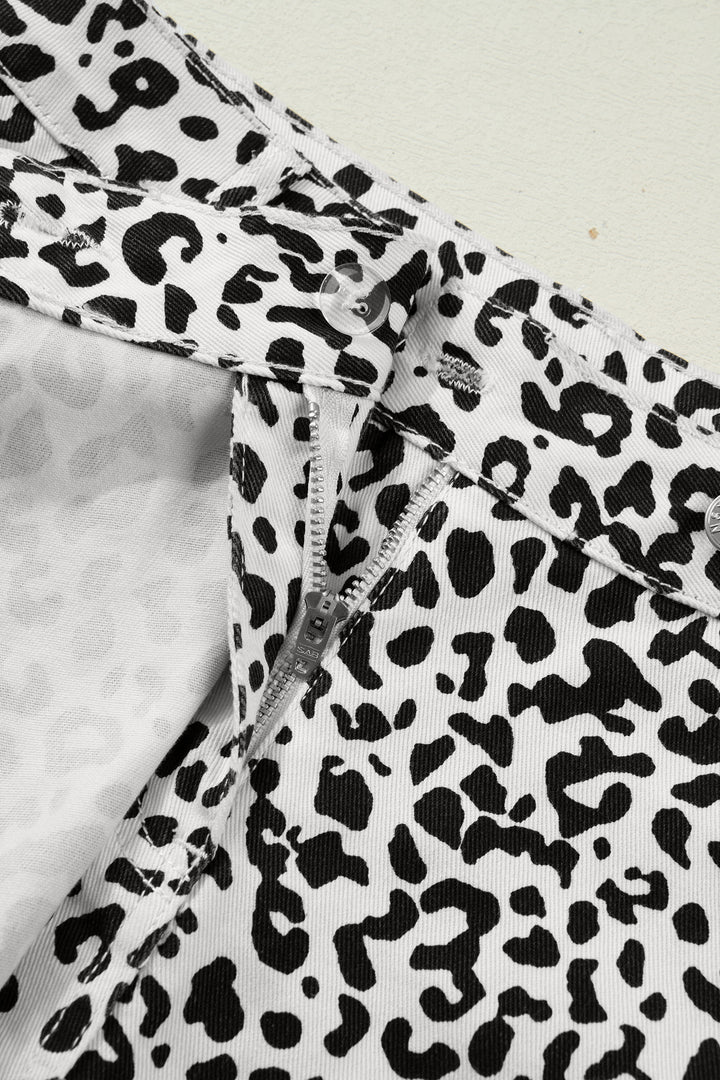 Brown Leopard Print Button Overlap Denim Shorts