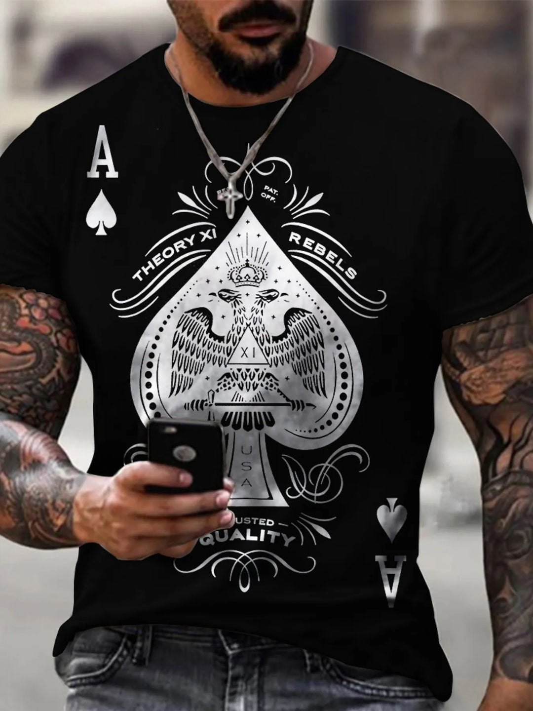 Men's Full Size Ace of Spades Graphic Print T-Shirt Plus Size