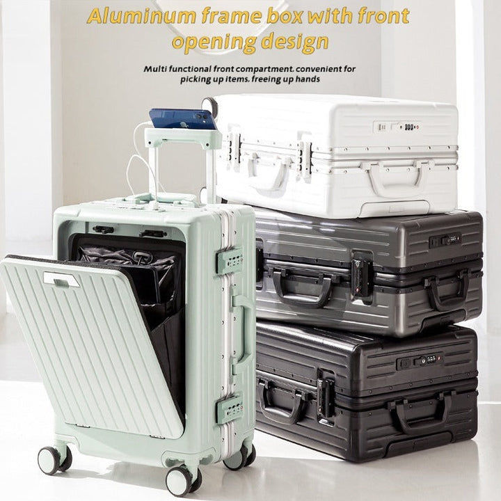 20 Inch 24 Inch Aluminum Frame Luggage Compartment, Front Opening Luggage Compartment, TSA Lock, Silent Rotating Wheel, Business Travel Hand Held Rolling Case