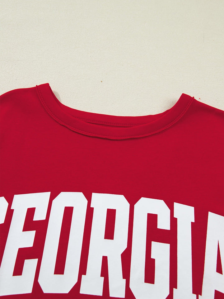GEORGIE Letter Raw Seam Drop Shoulder Loose Tee