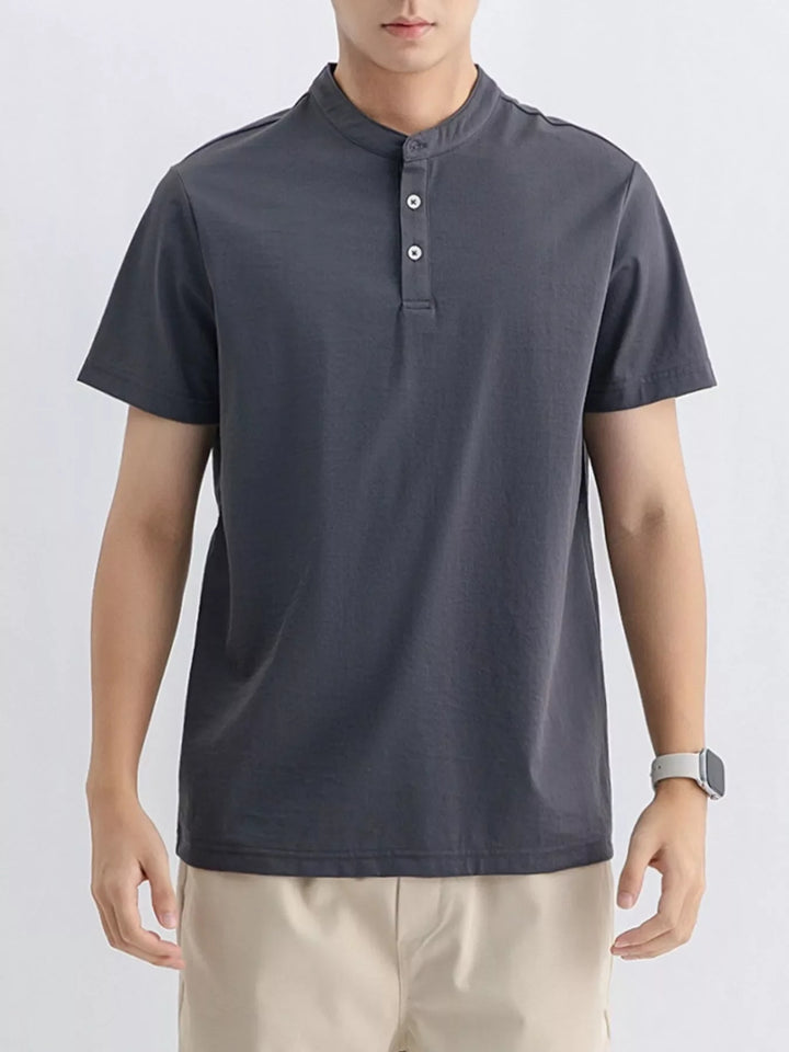 Men's Plus Size Button Detail Short Sleeve Top