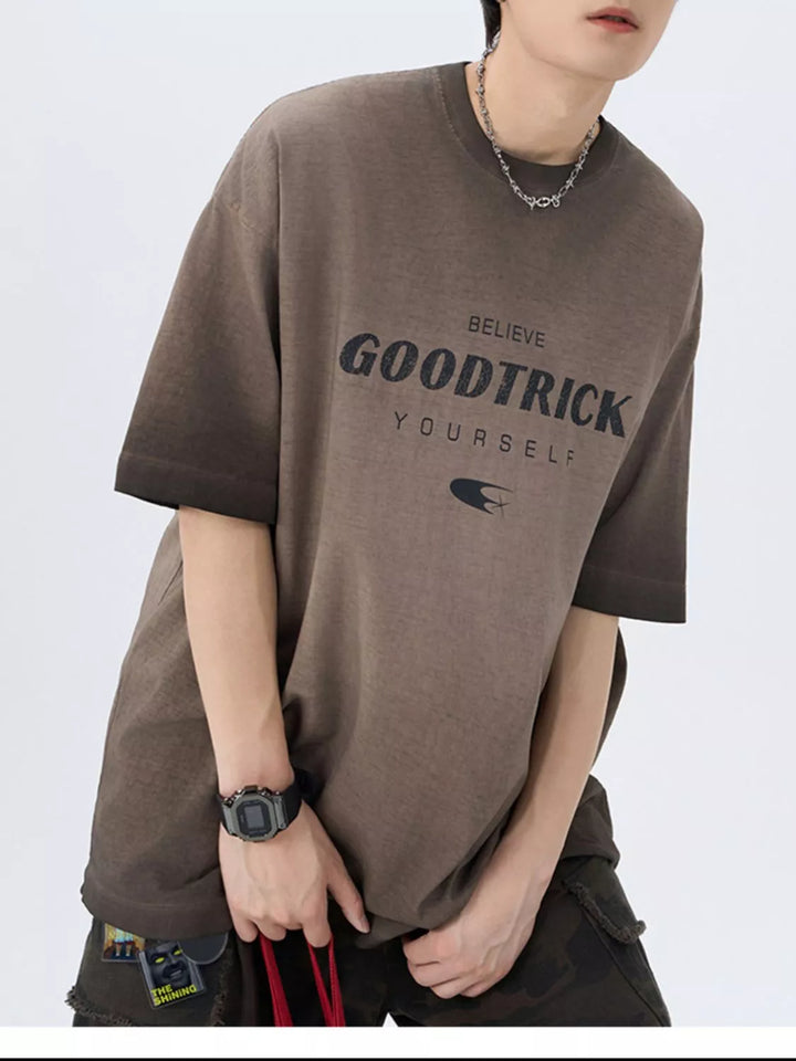 Men's Letter Round Neck Half Sleeve T-Shirt