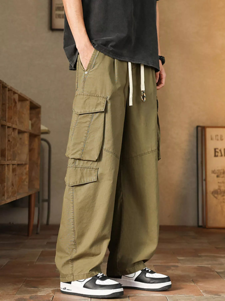 Men's Plus Size Loose Fit Cargo Pants with Drawstring