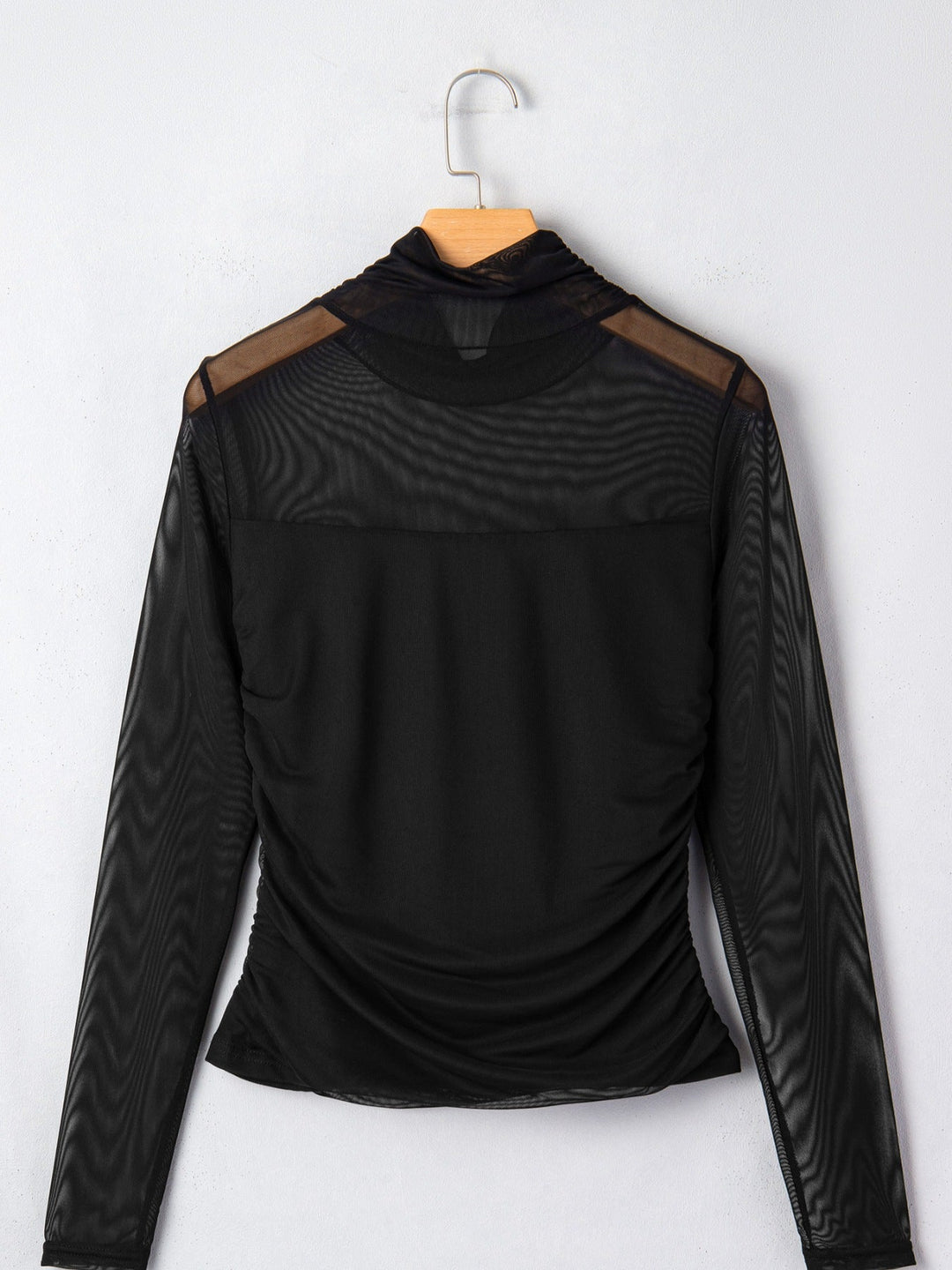 Sheer Mesh Patchwork High Neck Long Sleeve Top
