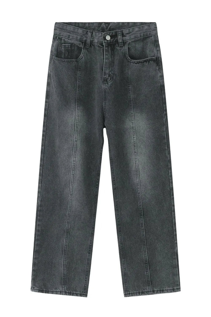 Men's Washed Splicing Straight Leg Jeans