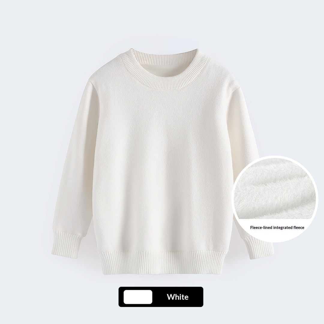 Childrens Fleece-lined White Sweater Mid-length For Fall And Winter
