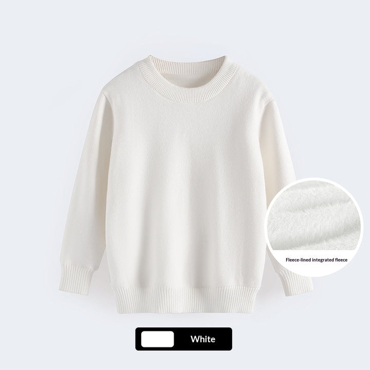 Childrens Fleece-lined White Sweater Mid-length For Fall And Winter