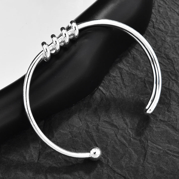 Mobius Irregular Geometric Open Cuff Bangle Set For Women, Broken Silver Stackable Bracelets, Minimal European Fashion Jewelry