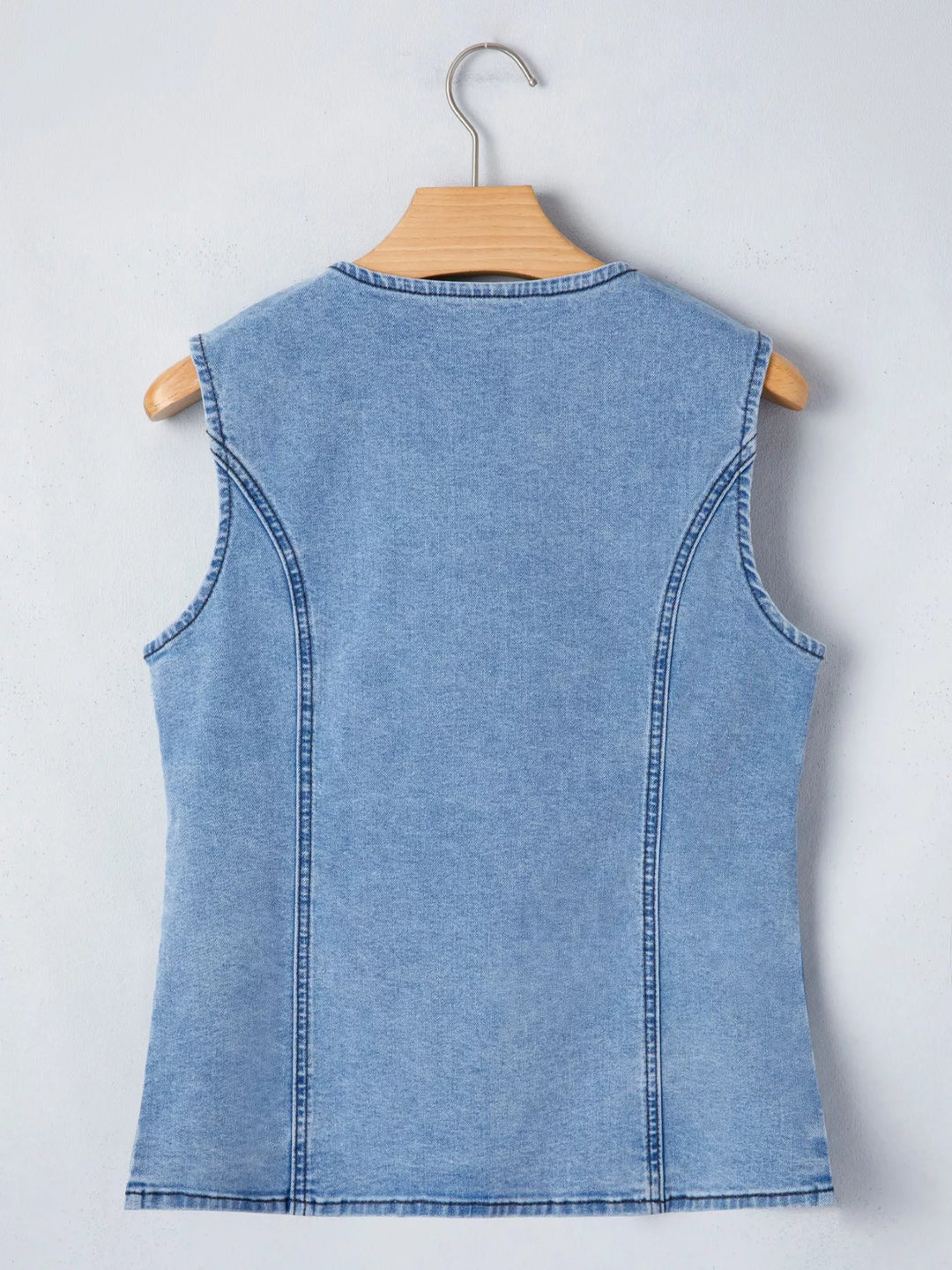 Buttoned Front Slit Denim Vest