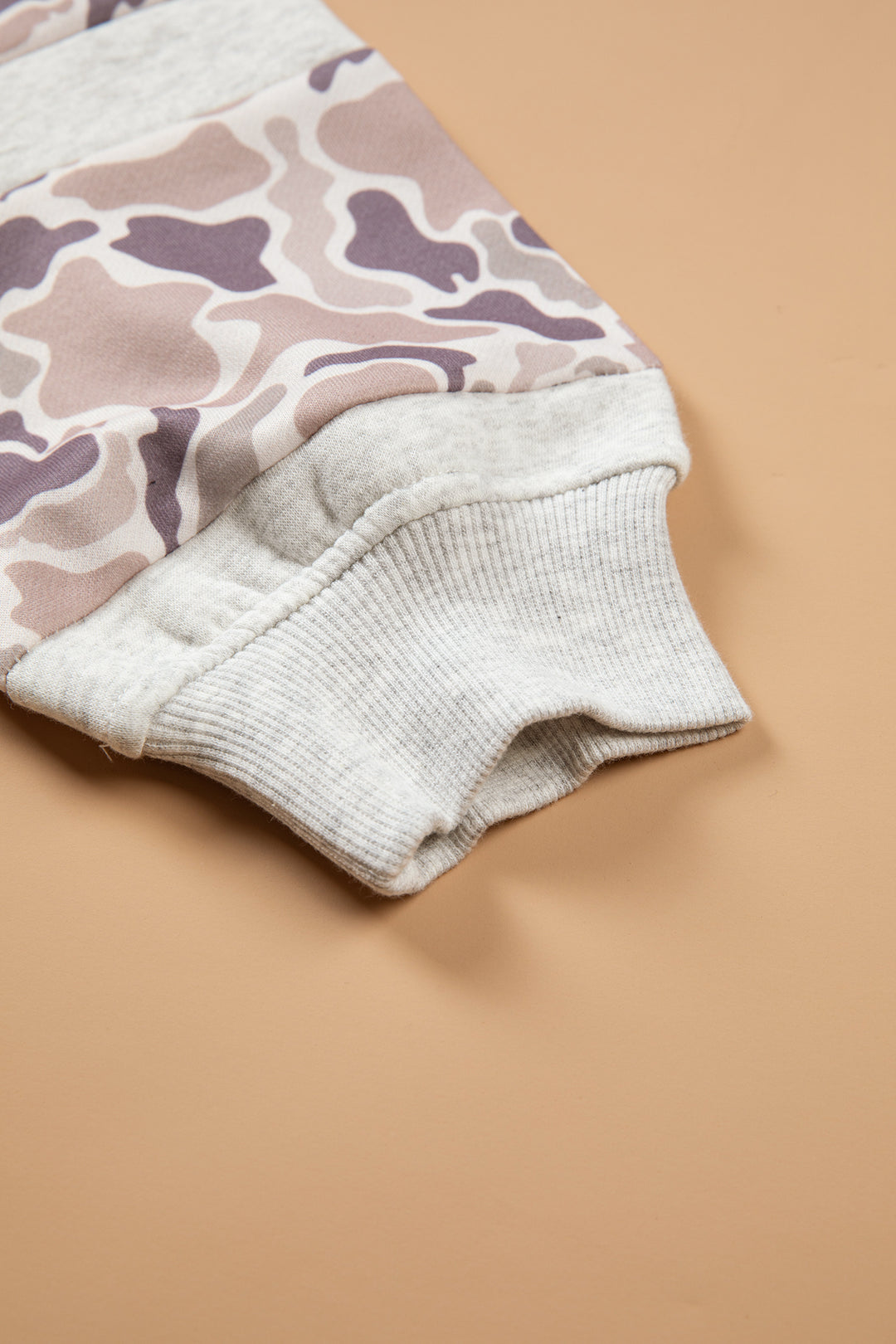 Light Grey Patchwork Camo Long Sleeve Hoodie
