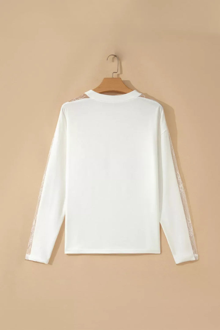 Lace Patchwork Round Neck Long Sleeve Top