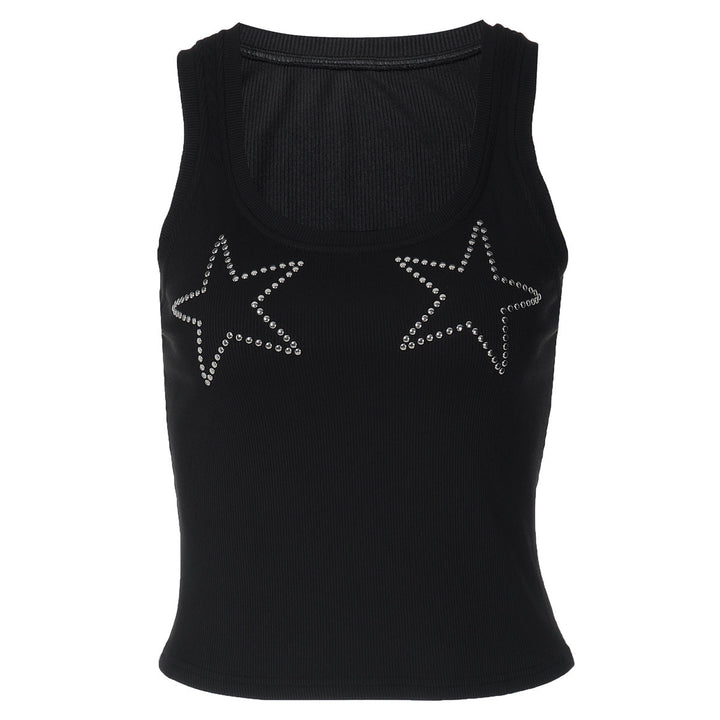 Women's Slim-fit Solid-color Rhinestone-embellished Versatile Top