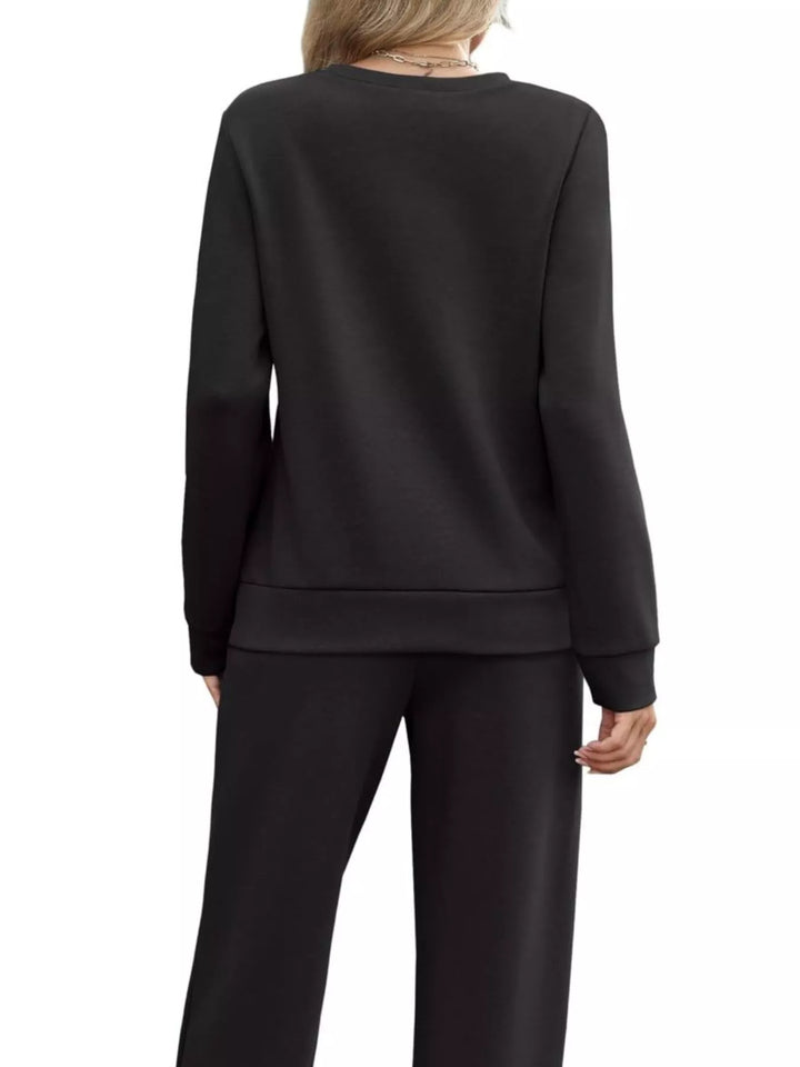 Full Size Casual Long Sleeve Top and Pants Set Plus Size