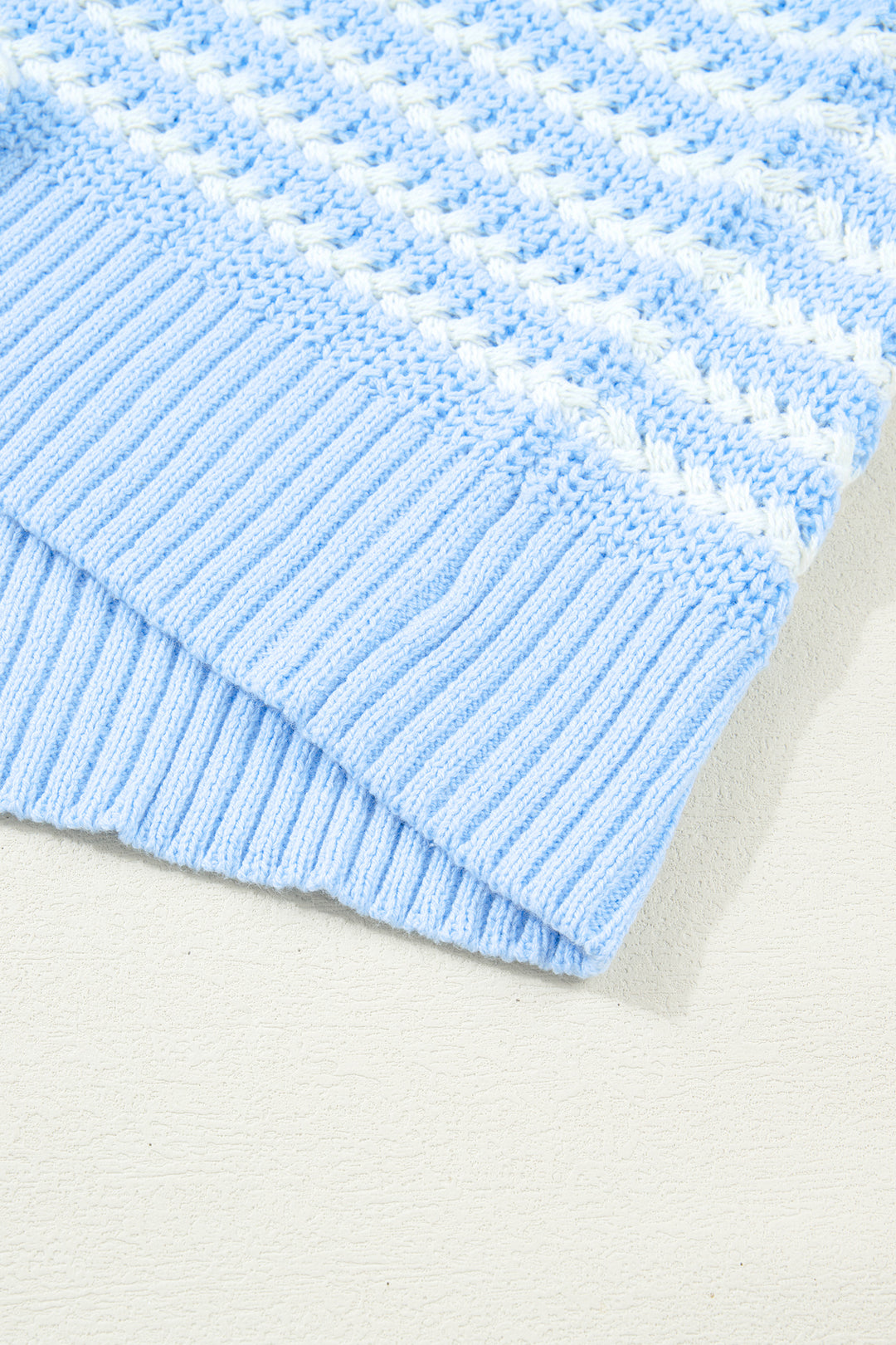 Sky Blue Stripe Short Sleeve Knit V Neck Bow Knot Sweater