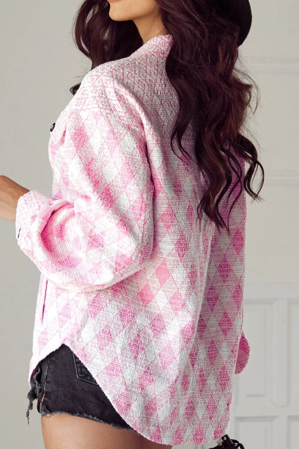 Geometric Print Textured Flap Pocket Shacket