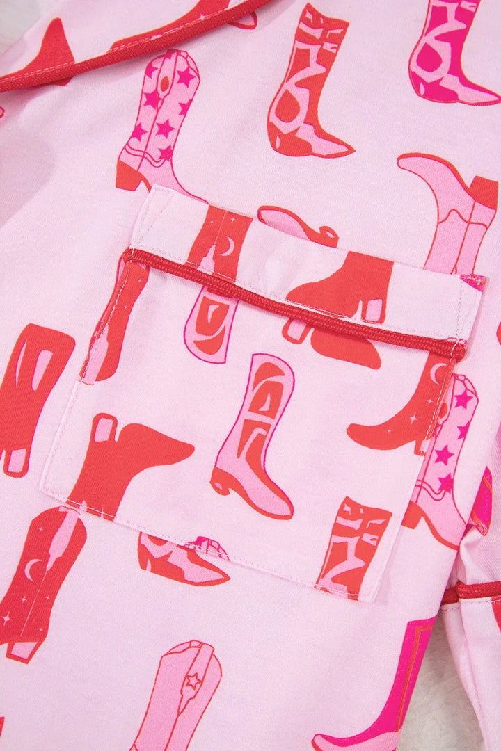Cowgirl Boots Printed Shirt and Shorts Set