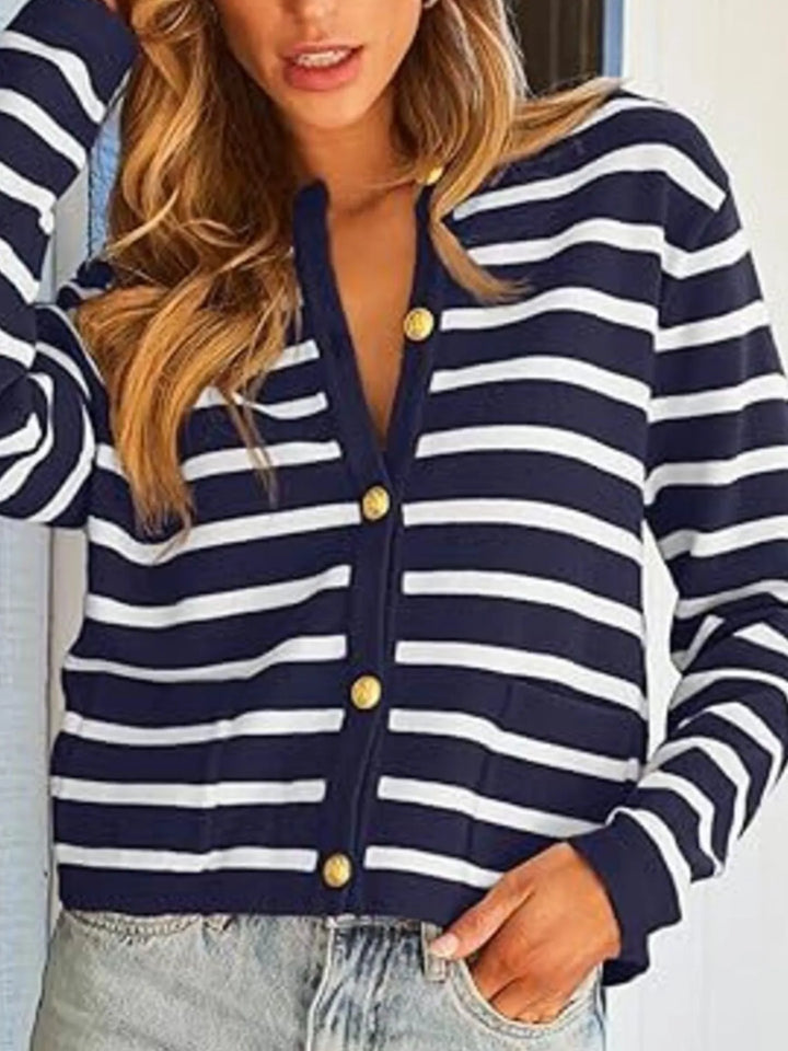 Striped Button-Up Cardigan