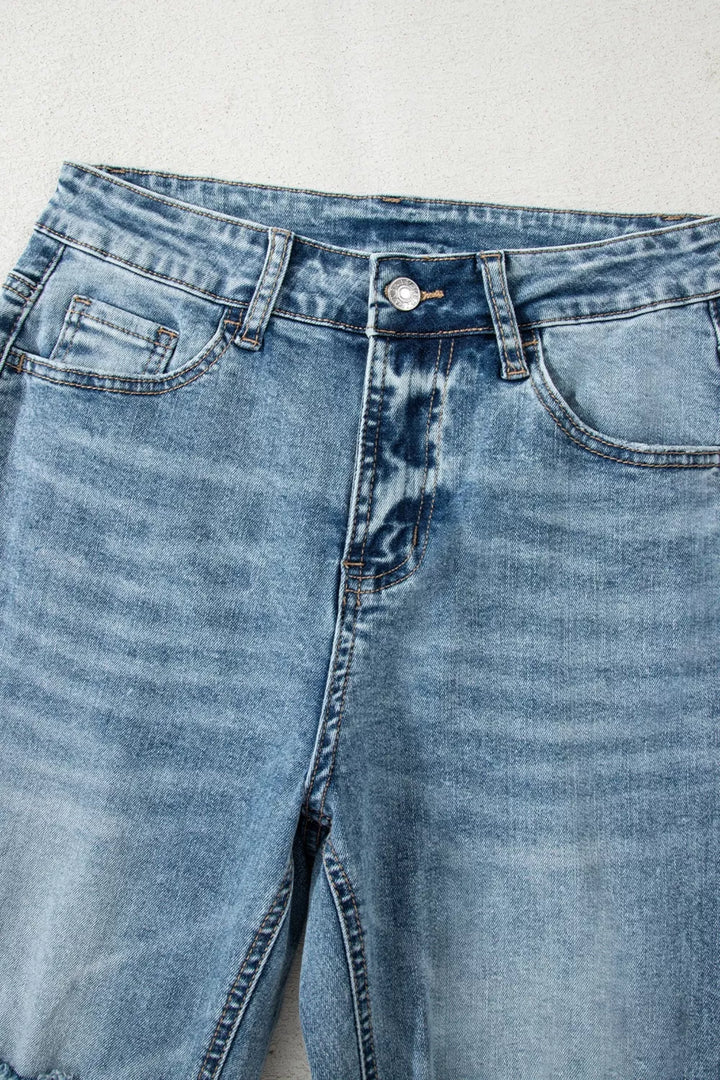 Raw Hem Ripped Open Knee Fit Flare Jeans