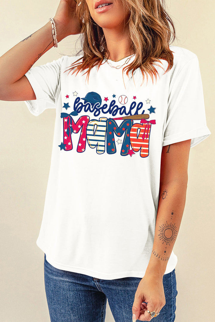 White Baseball Mama Patriotic Game Day Tee