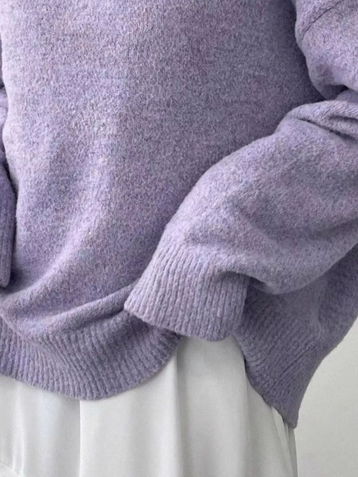 Full Size Cozy Knit Round Neck Oversized Sweater Plus Size