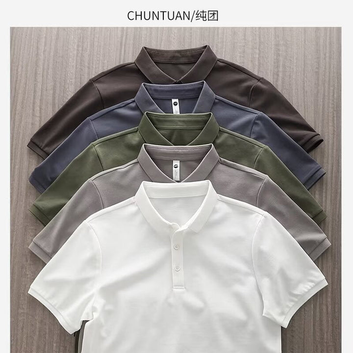 Solid-color Summer Mens Clothing Lapel Half-sleeve High-end Trendy Casual Plain Top