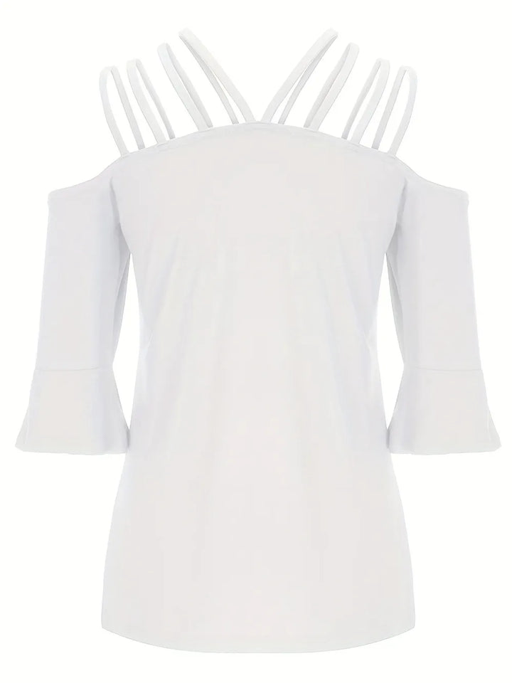 Full Size Cold Shoulder Three-Quarter Sleeve Blouse