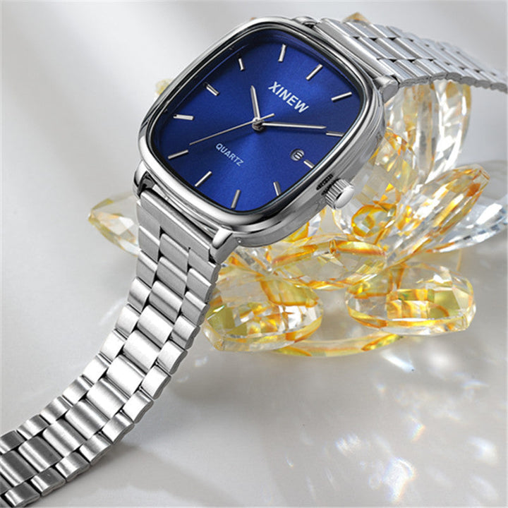 Fashionable Stainless Steel Strap Minimalist Calendar Quartz Watch