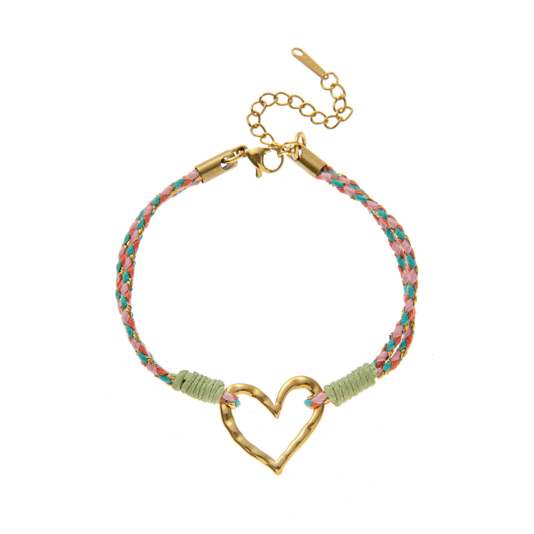 Stainless Steel Heart And Sun Colorful Rope Bracelet
