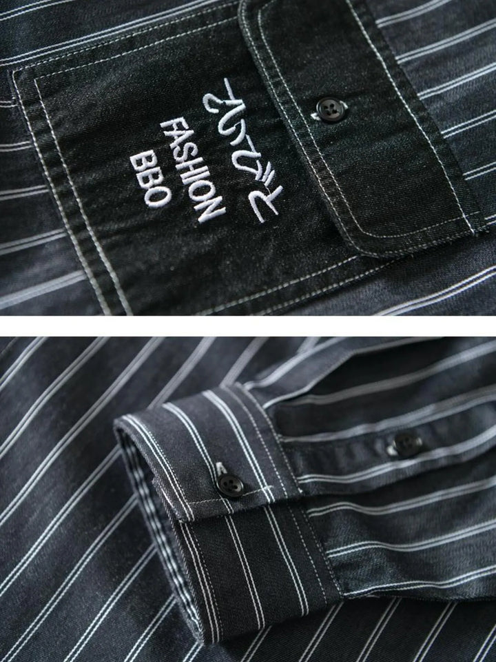 Men's Plus Size Striped Button Up Long Sleeve Shirt