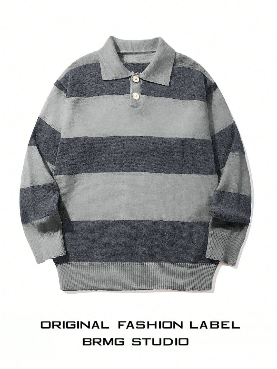 Mens Striped Knit Sweater With A Contrasting Color Collar