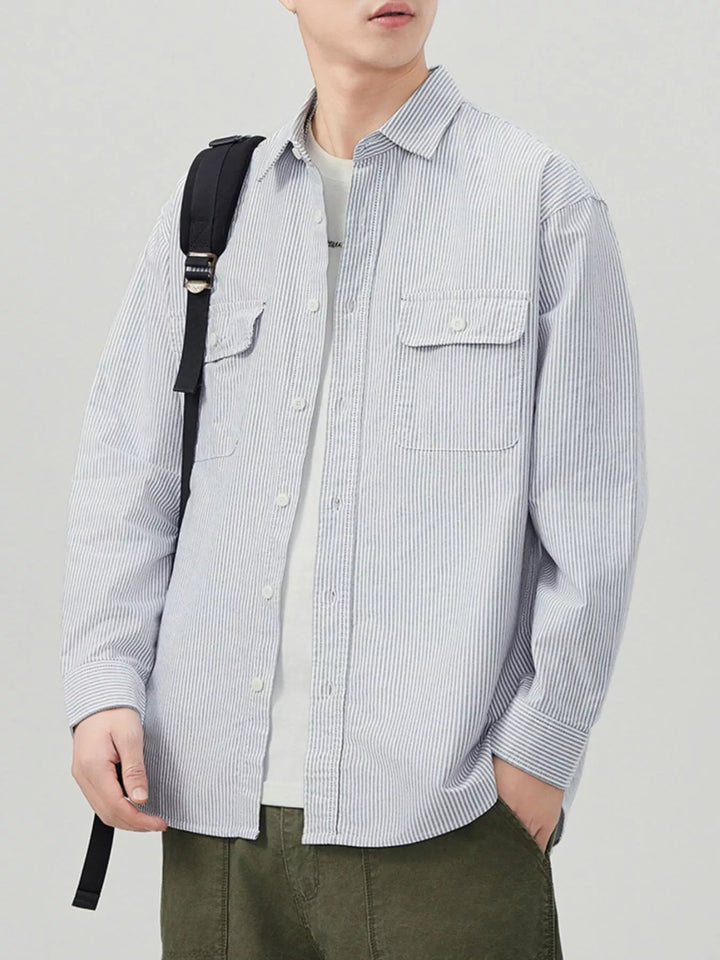 Men's Plus Size Striped Button Up Long Sleeve Shirt