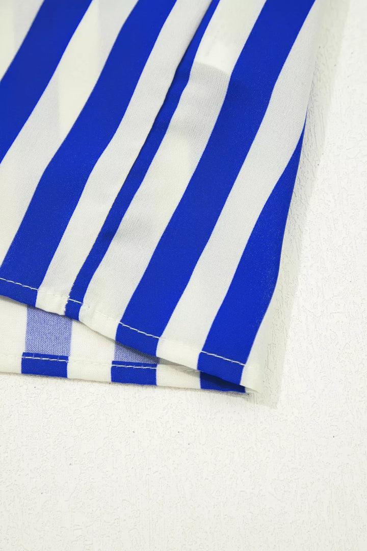 Stripe Balloon Sleeve Loose Button Up Shirt