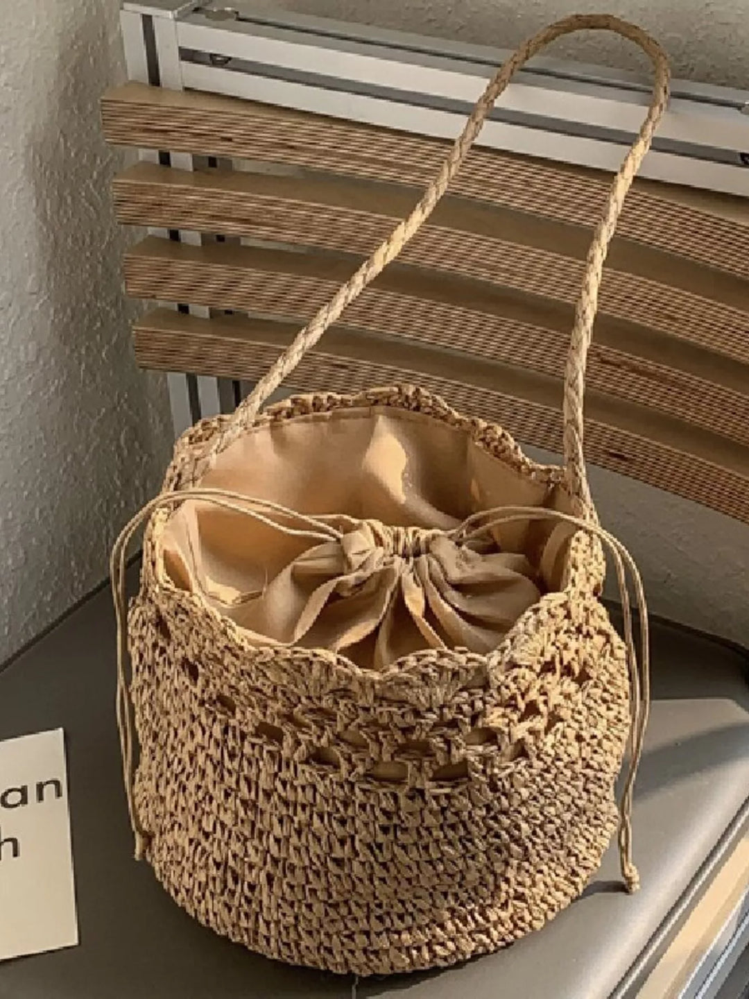Woven Straw Bucket Shoulder Bag