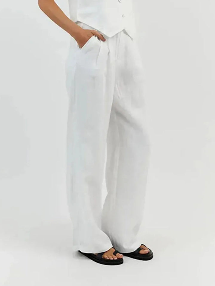 Full Size V-Neck Vest and Wide Leg Pants Set Plus Size