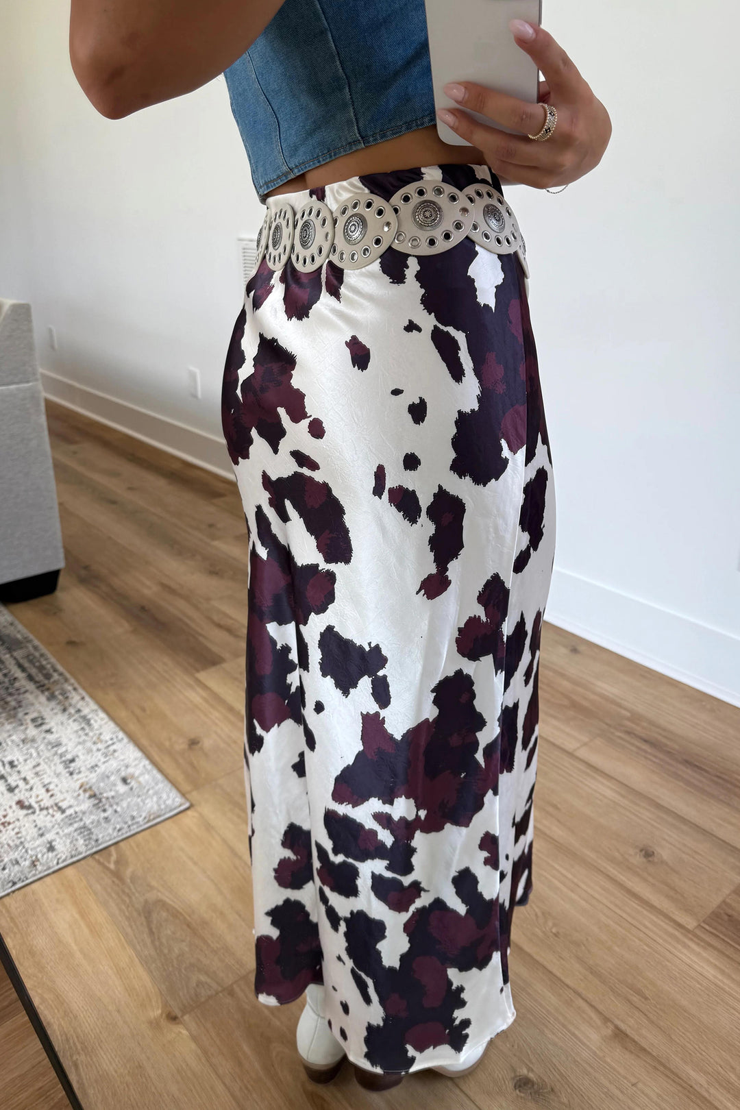 Brown Abstract Print Western Long Metal Zip-Up Waist Daily Wear Skirt